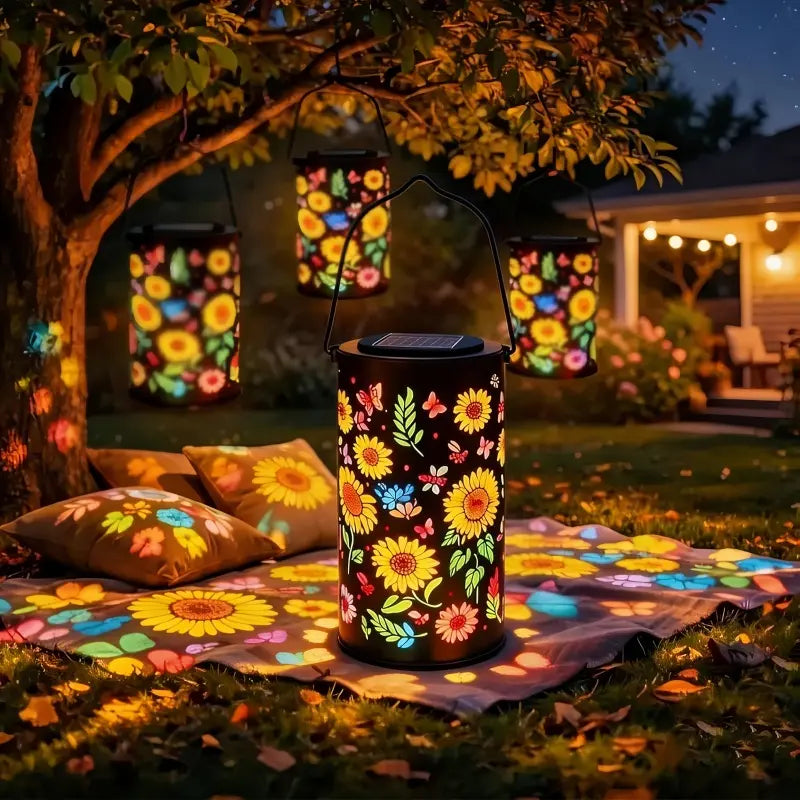 Colorful Sunflower Glow Solar Garden Lantern, Sunflower Solar Lights Outdoor - Waterproof Decorative Hanging, Decorative Patio & Garden Lantern with Warm Colorful Glow (1 Set)