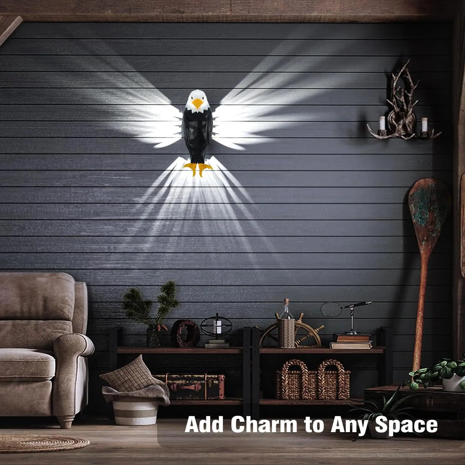Bald Eagle Wall Light, Wall Mounted Eagle Lamp for Bedroom, Living Room, Hallway, Battery Operated Eagle Light
