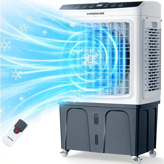 Evaporative Air Cooler, VAGKRI 9.2Gallon-12Gallon, 120°Oscillation Air Cooler with Remote Control, 24H Timer, 3 Modes & Wind Speeds for Outdoor Indoor Use, 2100-3000CFM Swamp Cooler #Summervibes