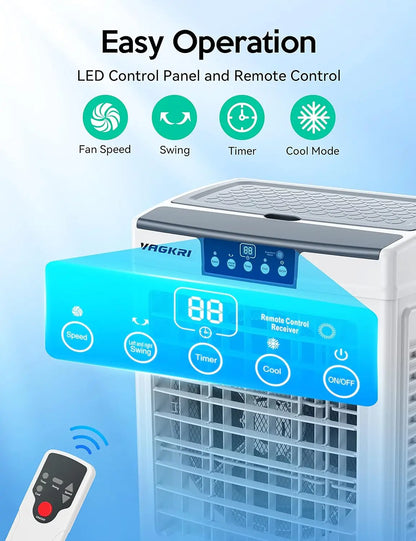 Evaporative Air Cooler, VAGKRI 9.2Gallon-12Gallon, 120°Oscillation Air Cooler with Remote Control, 24H Timer, 3 Modes & Wind Speeds for Outdoor Indoor Use, 2100-3000CFM Swamp Cooler #Summervibes