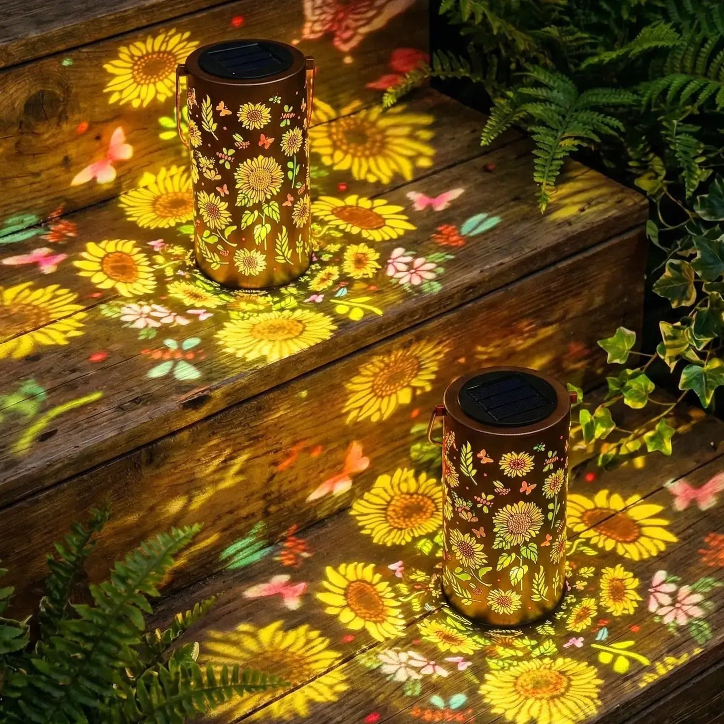 Colorful Sunflower Glow Solar Garden Lantern, Sunflower Solar Lights Outdoor - Waterproof Decorative Hanging, Decorative Patio & Garden Lantern with Warm Colorful Glow (1 Set)